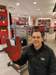 Justin in the NCSU bookstore last January during my return trip to the university
